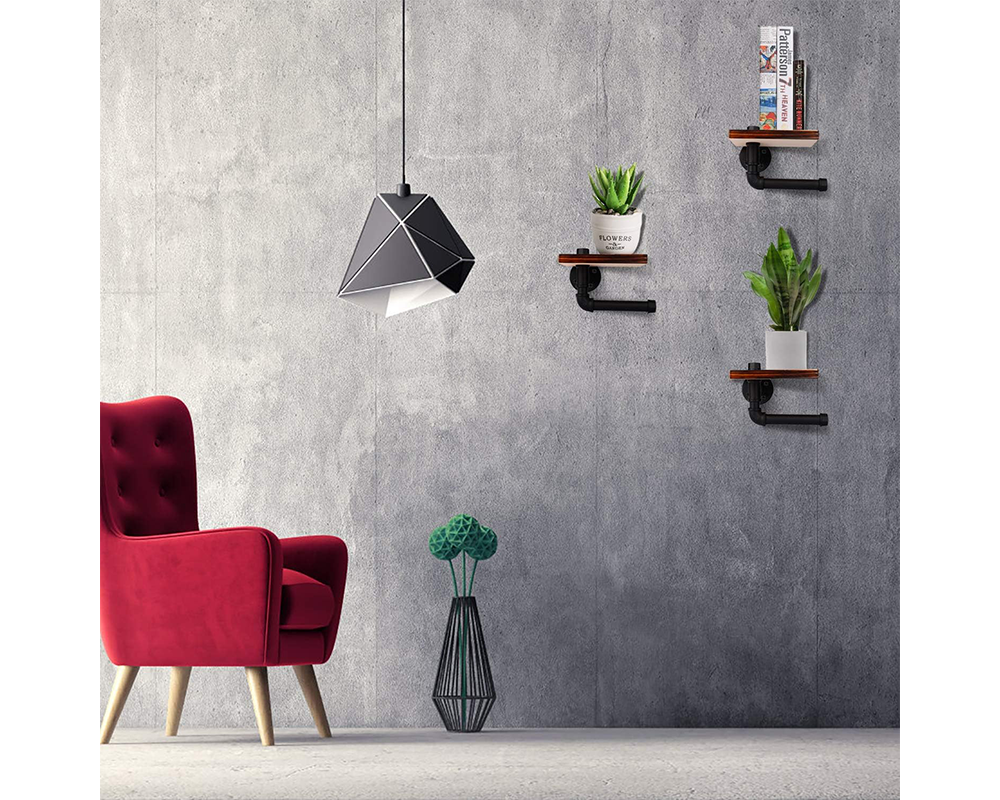 Industrial Toilet Paper Holder with Rustic Wooden Shelf