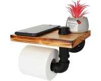 Thumbnail for Industrial Toilet Paper Holder with Rustic Wooden Shelf