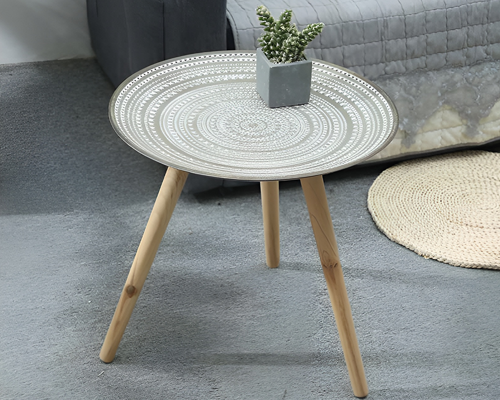 Moroccan Carved Style Round Side Table