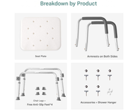 Thumbnail for Adjustable Shower Chair Seat Bath Stool with Padded Armrests