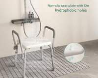 Thumbnail for Adjustable Shower Chair Seat Bath Stool with Padded Armrests