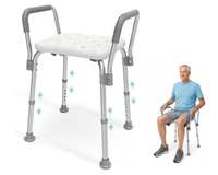 Thumbnail for Adjustable Shower Chair Seat Bath Stool with Padded Armrests