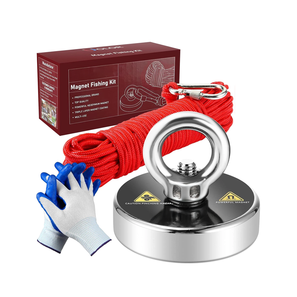 Salvage magnet fishing kit rope attached to magnet