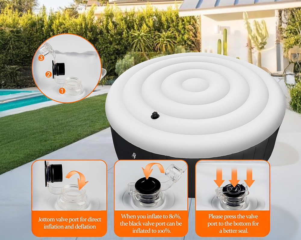 Hot tub cover inflated on spa