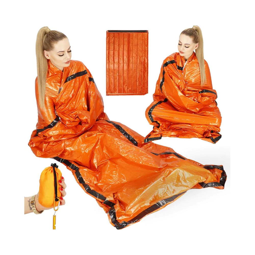 Sleeping bag used as poncho or shelter