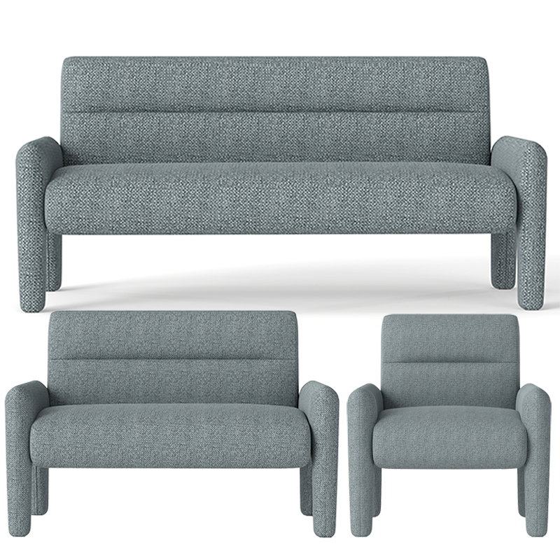 3 piece sofa set Dubai Sky Blue chenille front view
