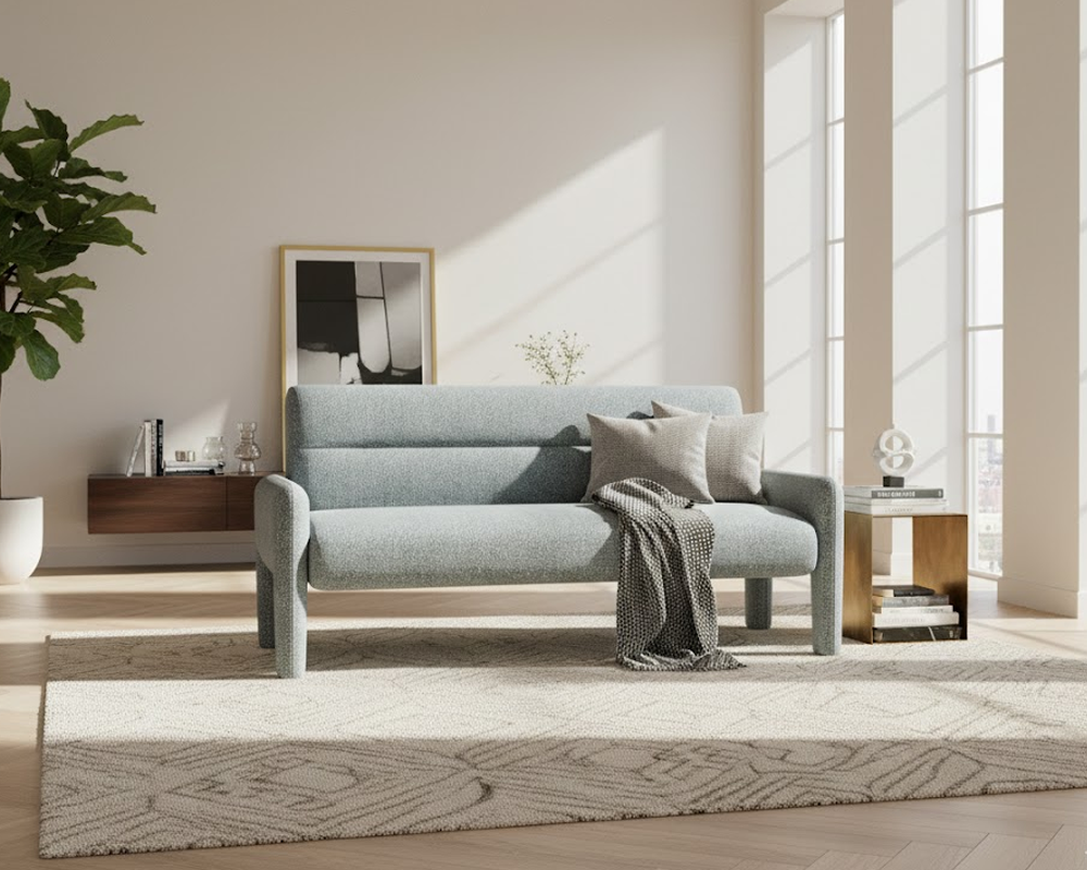 Sky Blue 3 Seater Sofa Modern Chenille KD Sofa for Living Room