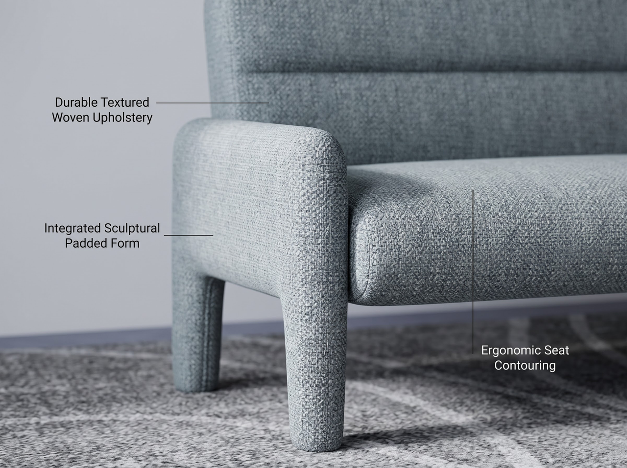Sky Blue 3 Seater Sofa Modern Chenille KD Sofa for Living Room