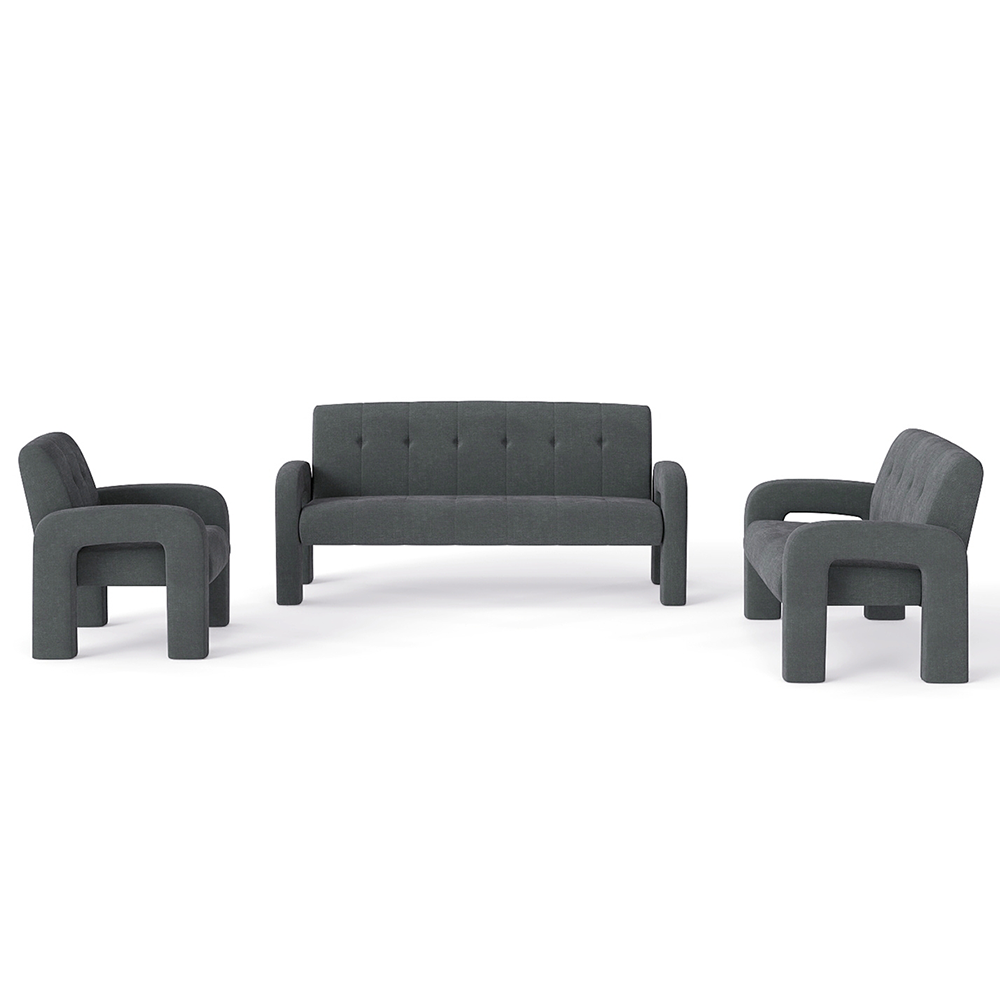 3 Piece Milan Charcoal Sofa Set