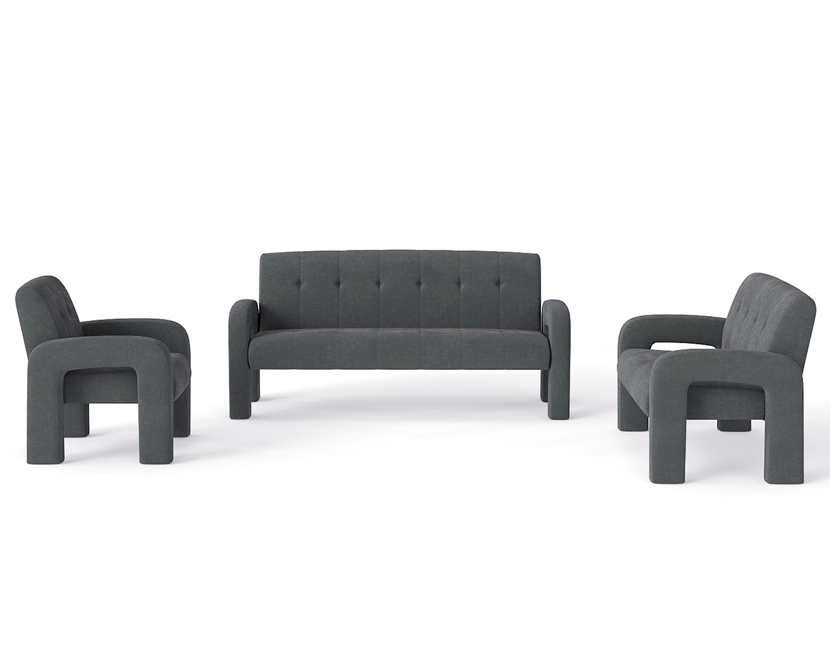3 Piece Milan Charcoal Sofa Set