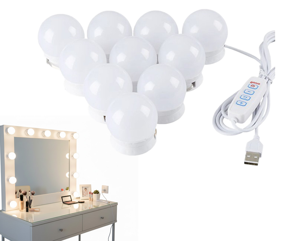 Vanity mirror lights showing warm white mode