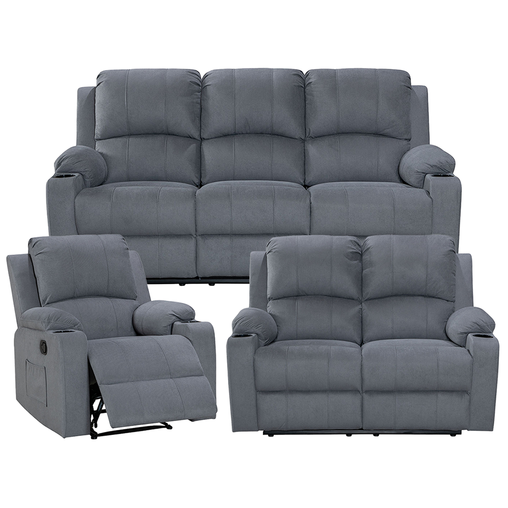 3 piece recliner sofa set grey