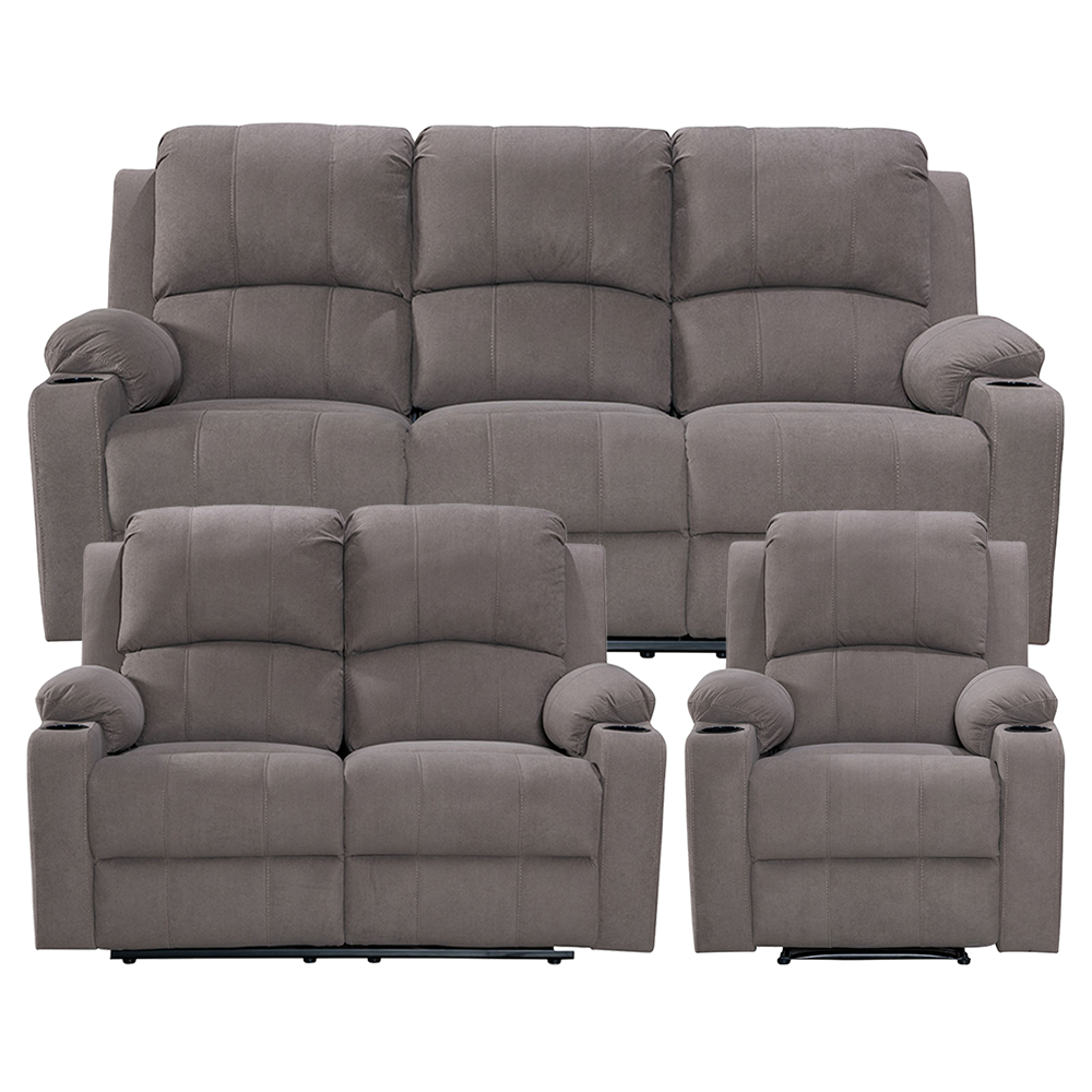 Manual recliner sofa set mocha chenille upholstery
