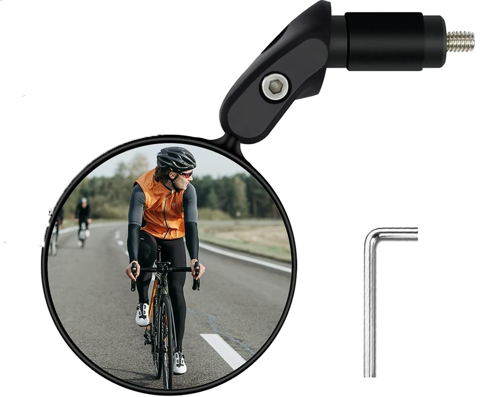 Black bike mirror mounted on handlebar