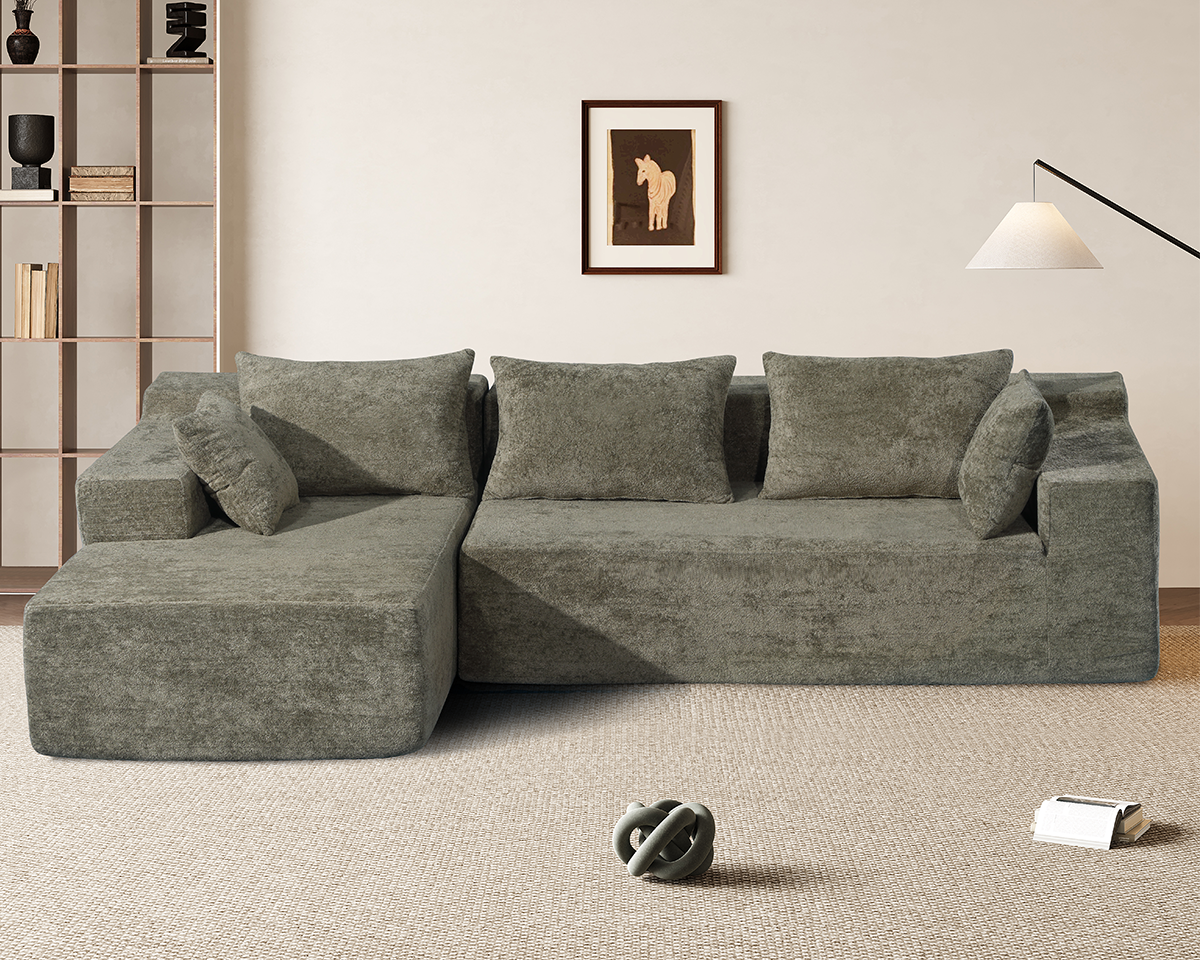 Compressed L-Shape Modular Sofa with Chaise - Modern Space-Saving Lounge Sofa