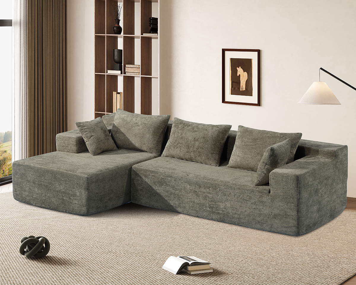 Compressed L-Shape Modular Sofa with Chaise - Modern Space-Saving Lounge Sofa