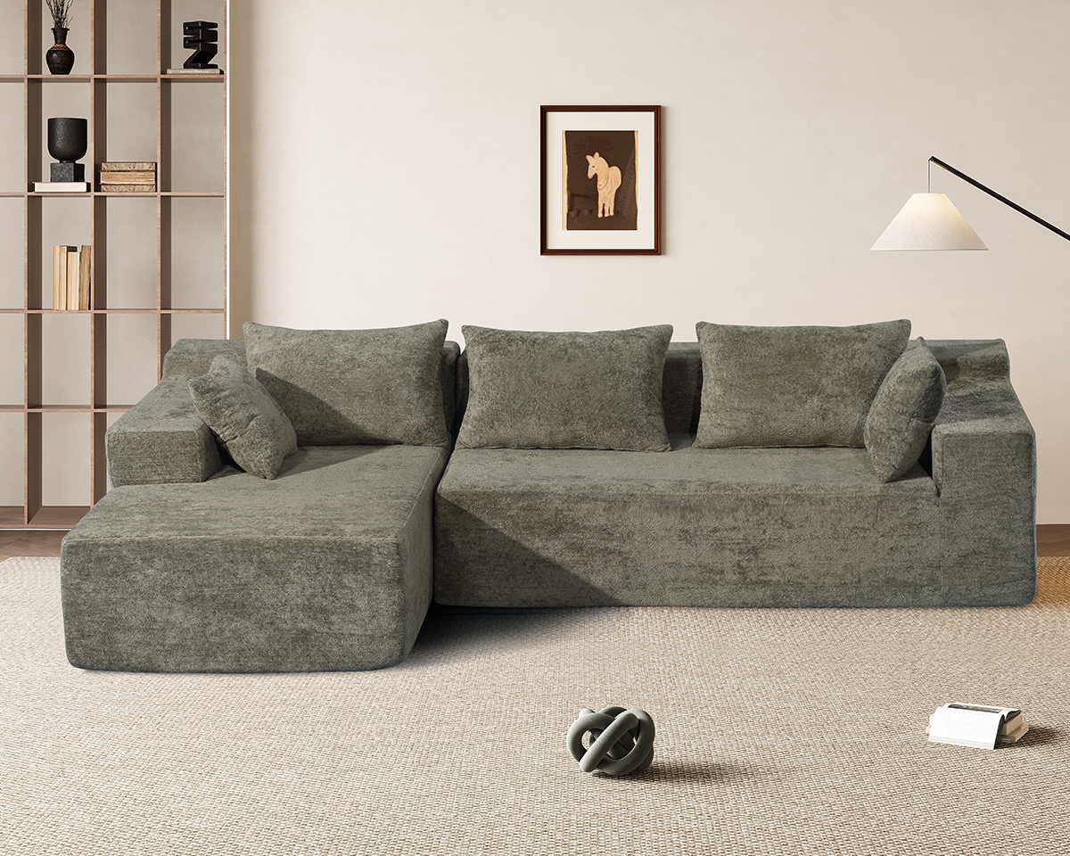 Compressed L-Shape Modular Sofa with Chaise - Modern Space-Saving Lounge Sofa