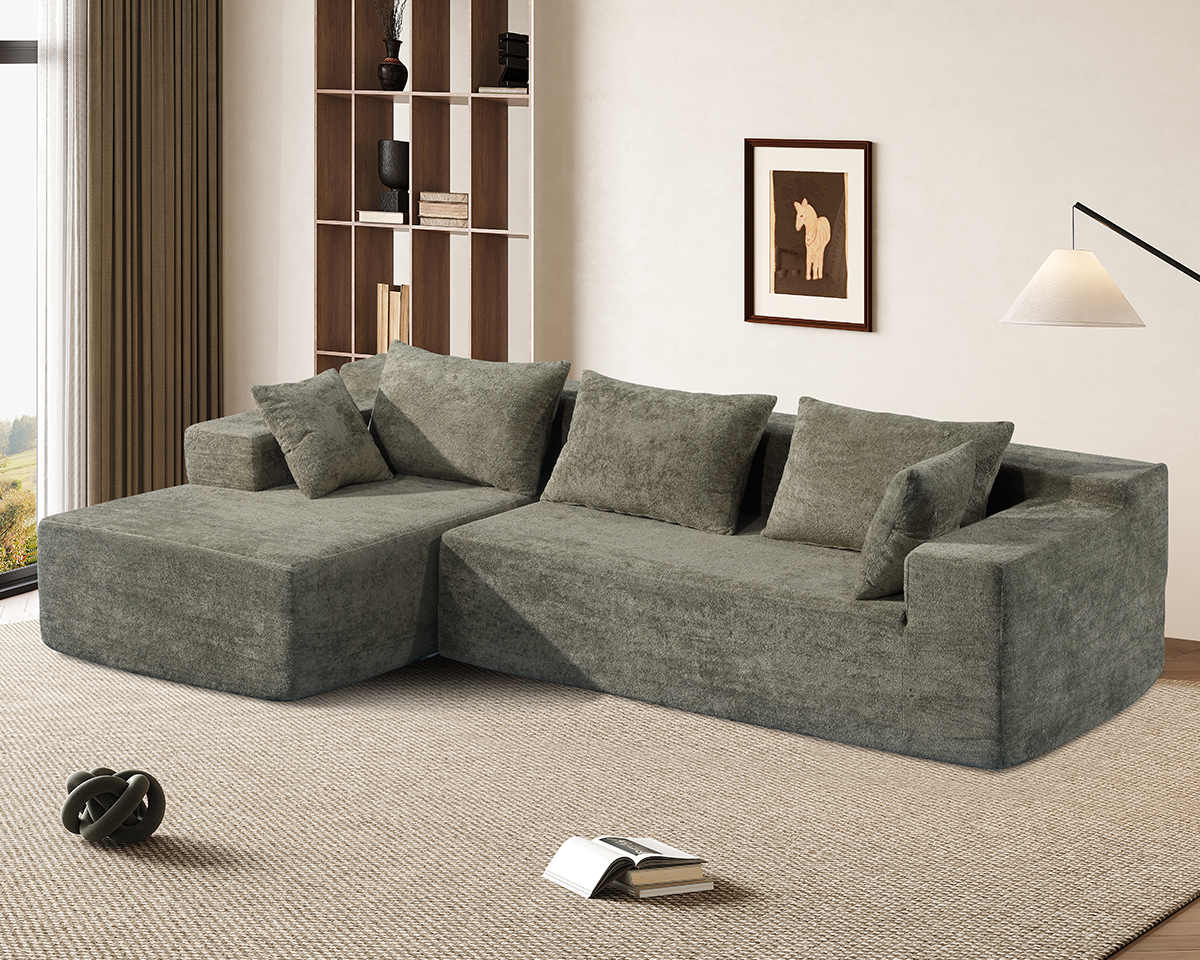 Compressed L-Shape Modular Sofa with Chaise - Modern Space-Saving Lounge Sofa