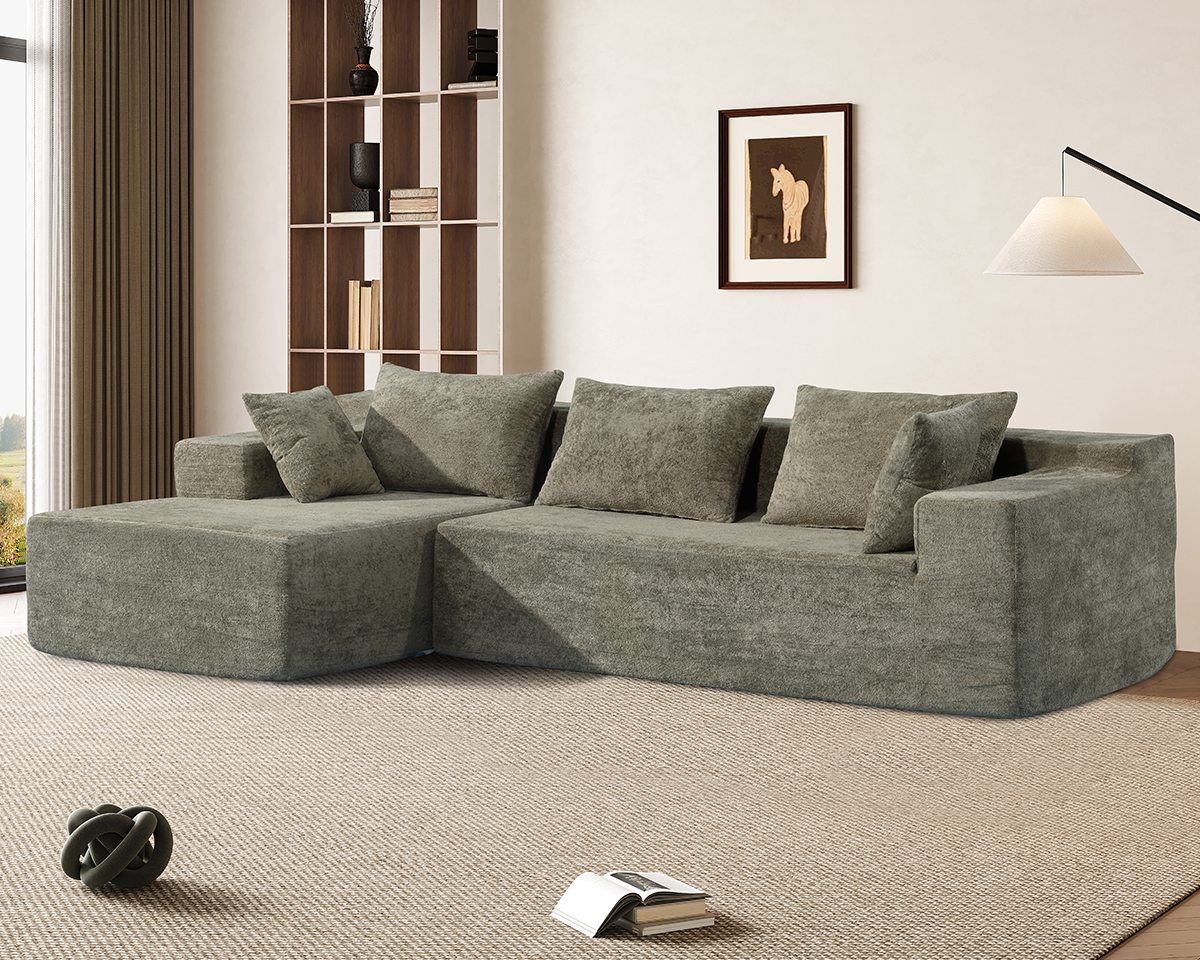Compressed L-Shape Modular Sofa with Chaise - Modern Space-Saving Lounge Sofa