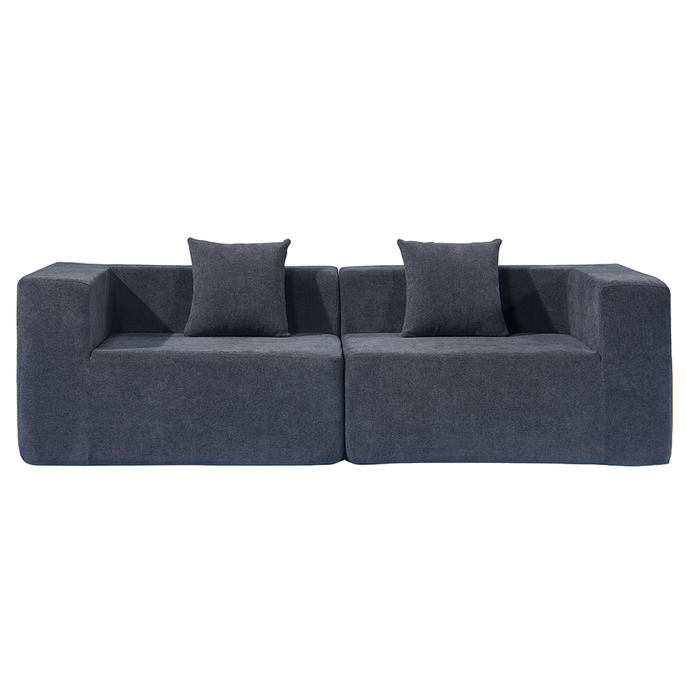 Back cushions on compressed 2 seater modular lounge sofa
