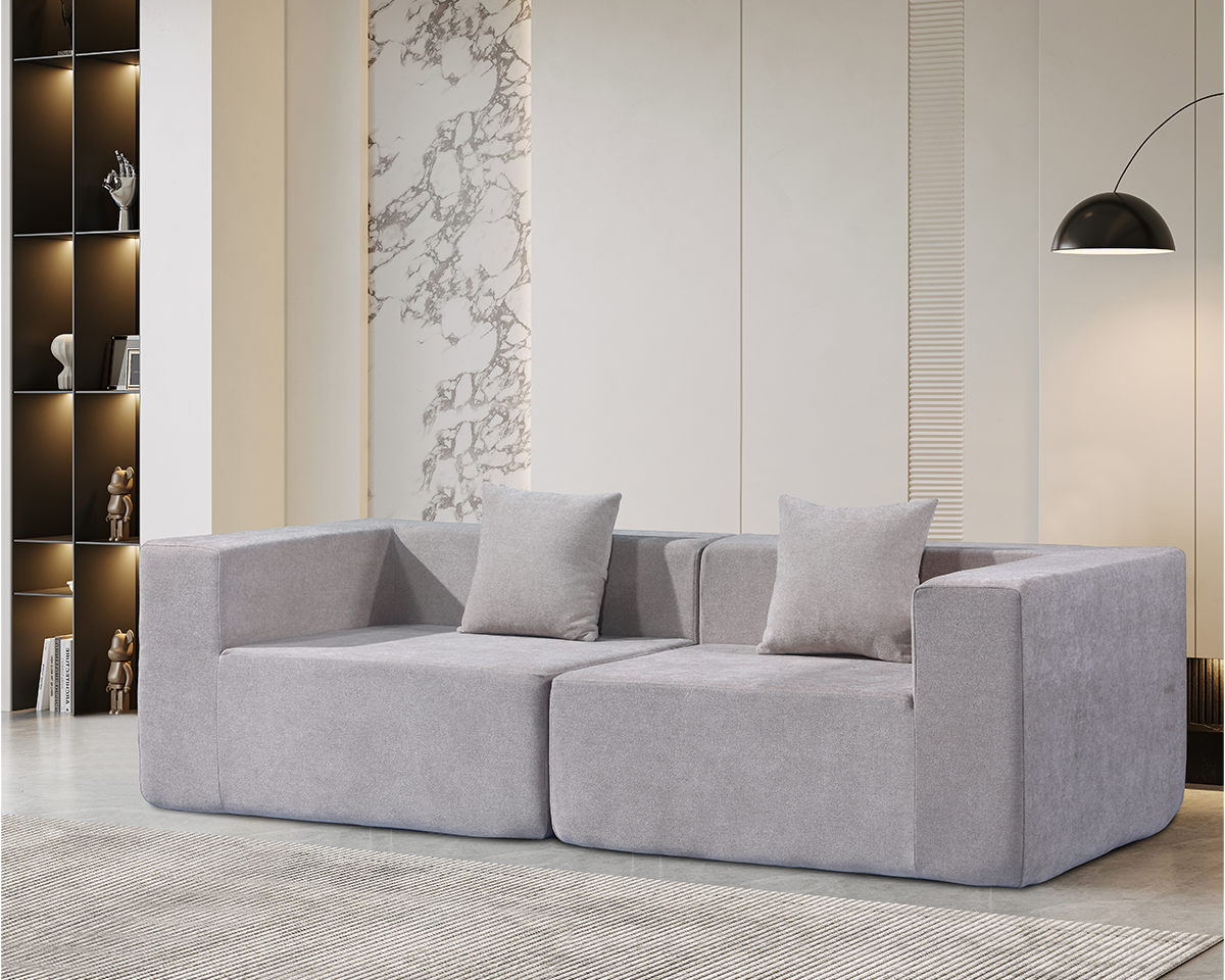 Compressed Modular 2-Seater Sofa - Beige Space-Saving Lounge Sofa