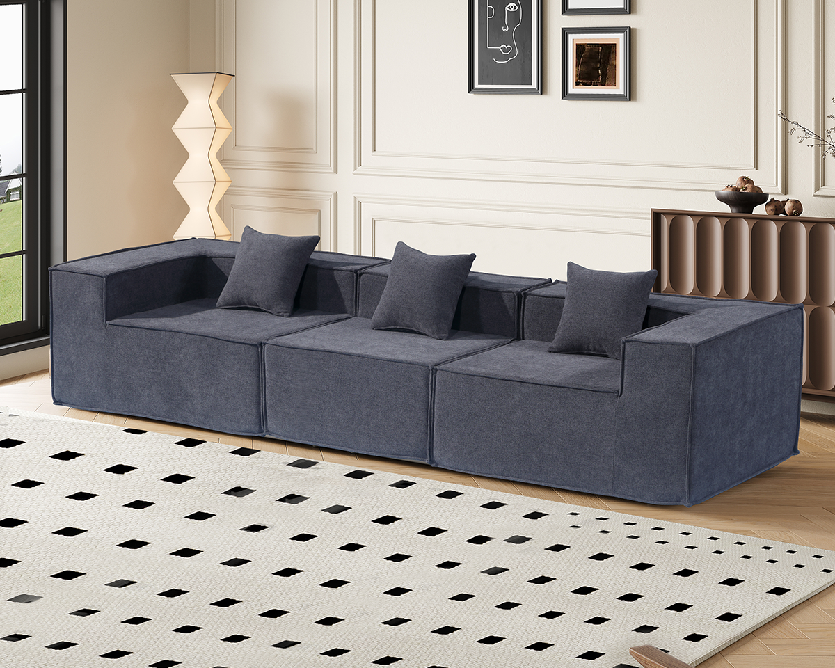 Modern 3 Seater Modular Fabric Sofa Compressed Lounge Couch