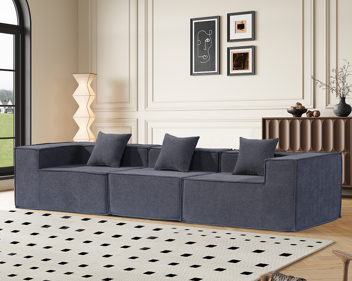 Modern 3 Seater Modular Fabric Sofa Compressed Lounge Couch