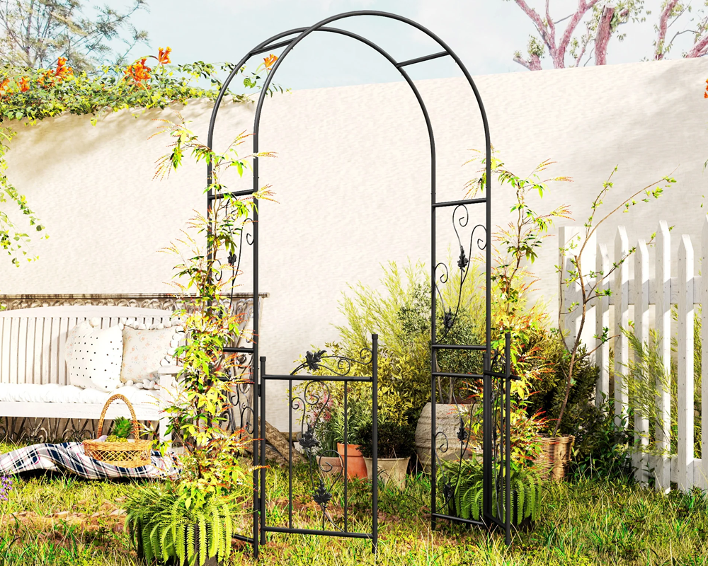Powder-coated steel frame of garden arch