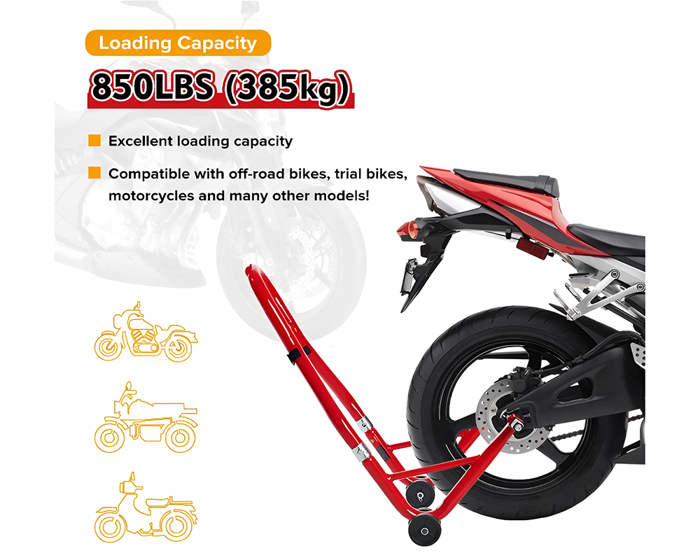 Motorcycle paddock stand adjustable width support
