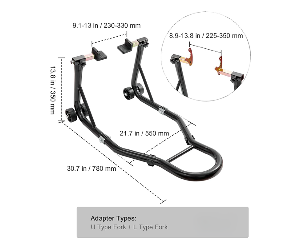 Motorcycle paddock stand supporting rear wheel