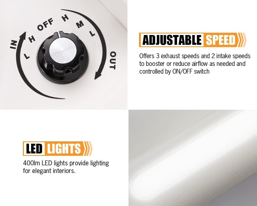Side angle of RV Roof Vent Fan with LED Lights motor and fan blades