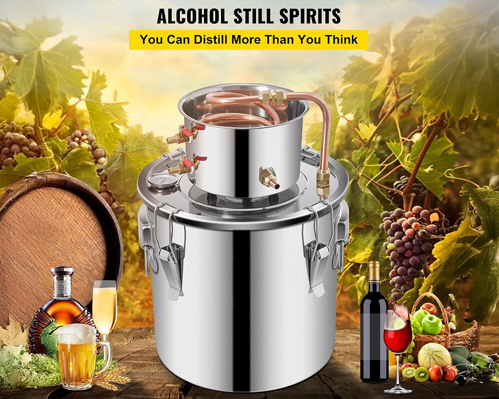 Alcohol distiller 50L showing red copper parts