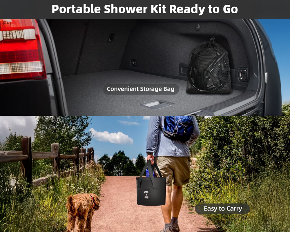 Portable Camping Shower Kit with Folding Bucket