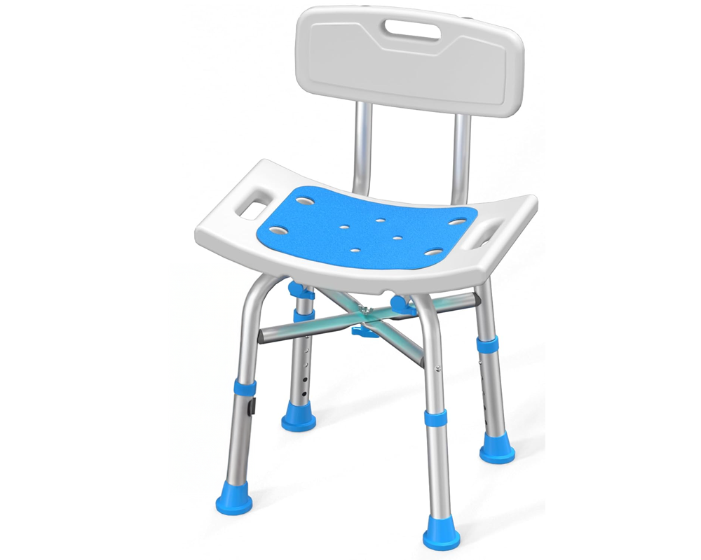 Shower stool showing adjustable legs