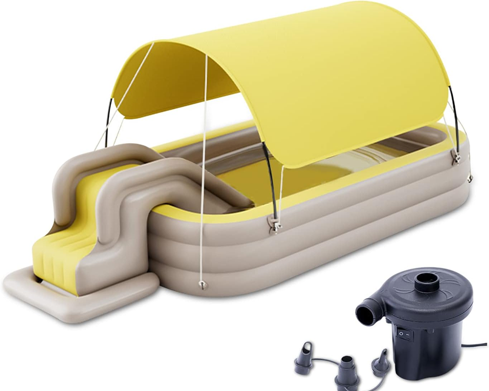Close-up of inflatable water slide on pool
