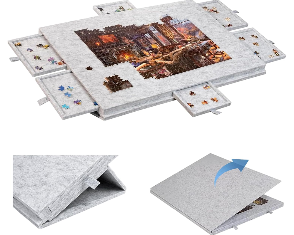 Portable jigsaw puzzle table felt fabric top view