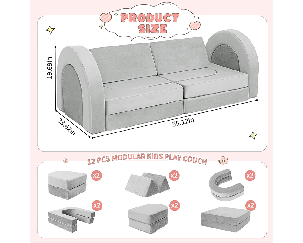 Modular Kids Play Couch Foam Sofa Set 12pcs