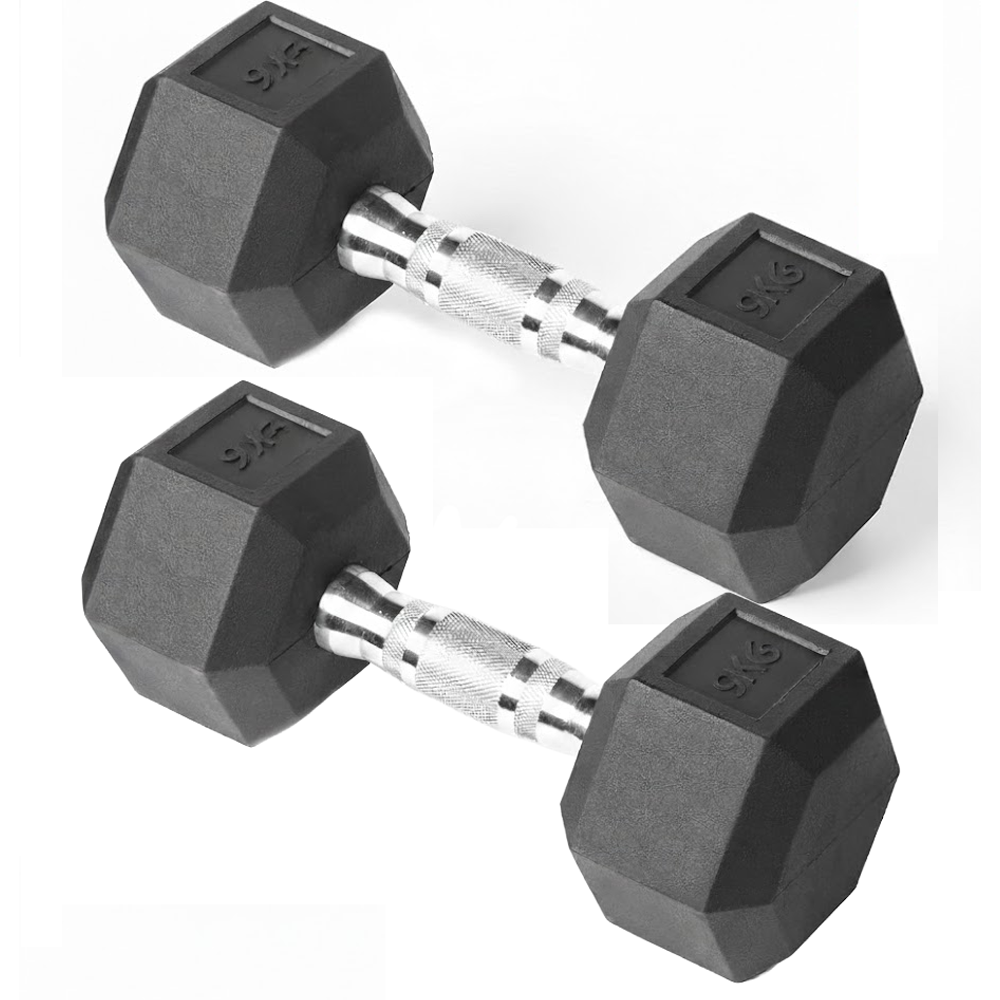 9kg hexagonal dumbbell pair side by side