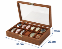 Thumbnail for 12 Slot Wooden Watch Display Case with Glass Lid Watch Box Organiser