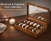 Thumbnail for 12 Slot Wooden Watch Display Case with Glass Lid Watch Box Organiser