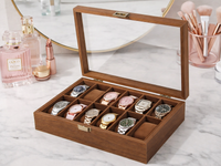 Thumbnail for 12 Slot Wooden Watch Display Case with Glass Lid Watch Box Organiser