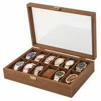 Thumbnail for 12 Slot Wooden Watch Display Case with Glass Lid Watch Box Organiser