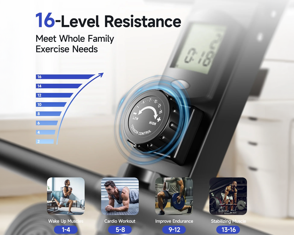 16 Levels Rowing Machines Dual Slide Rail