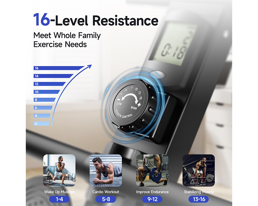 16 Levels Rowing Machines Dual Slide Rail