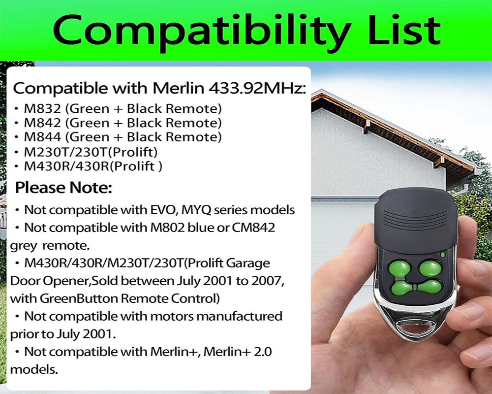 Merlin M842 M832 M844 Garage Remote Replacement