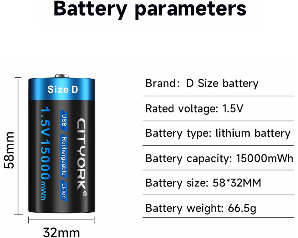 Rechargeable D Batteries 4 PCS