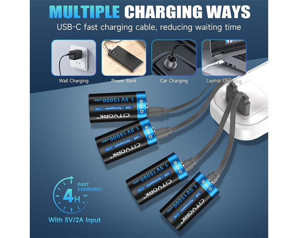 Rechargeable D Batteries 4 PCS