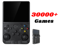 Thumbnail for Black handheld gaming console with a screen and game cartridge on a white background, featuring text '30000+ Games'.