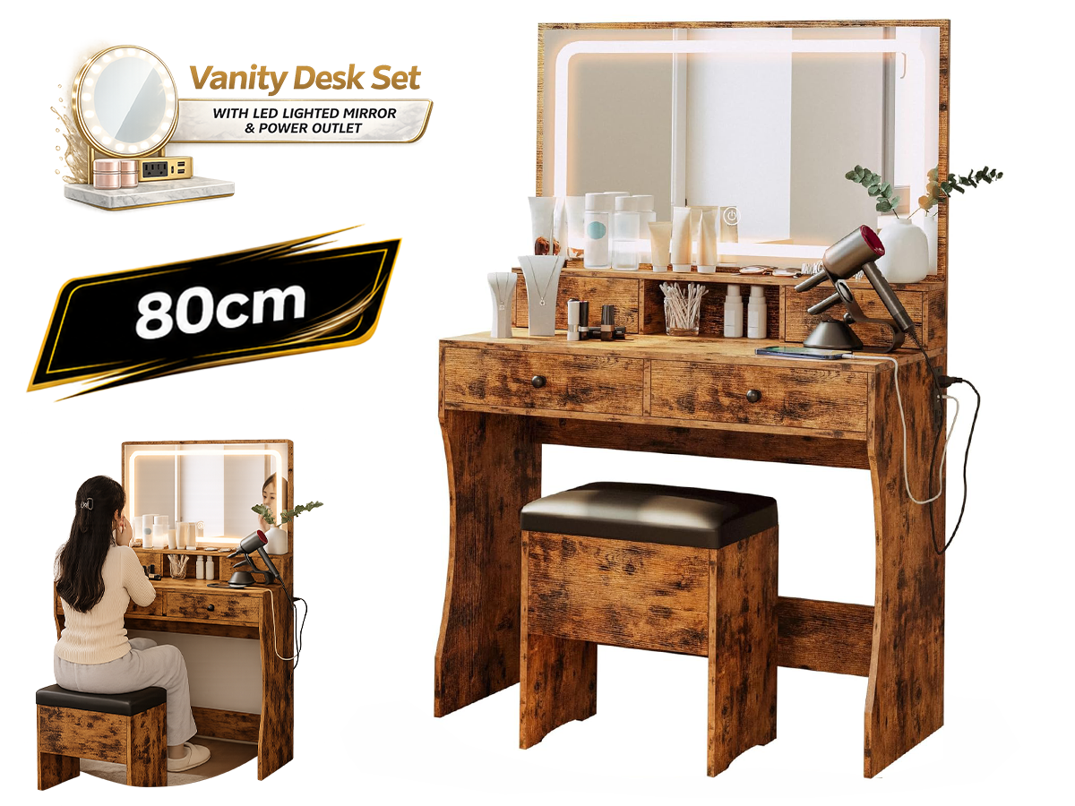 Dressing Table – 80CM Dressing Table with Mirror LED Lights