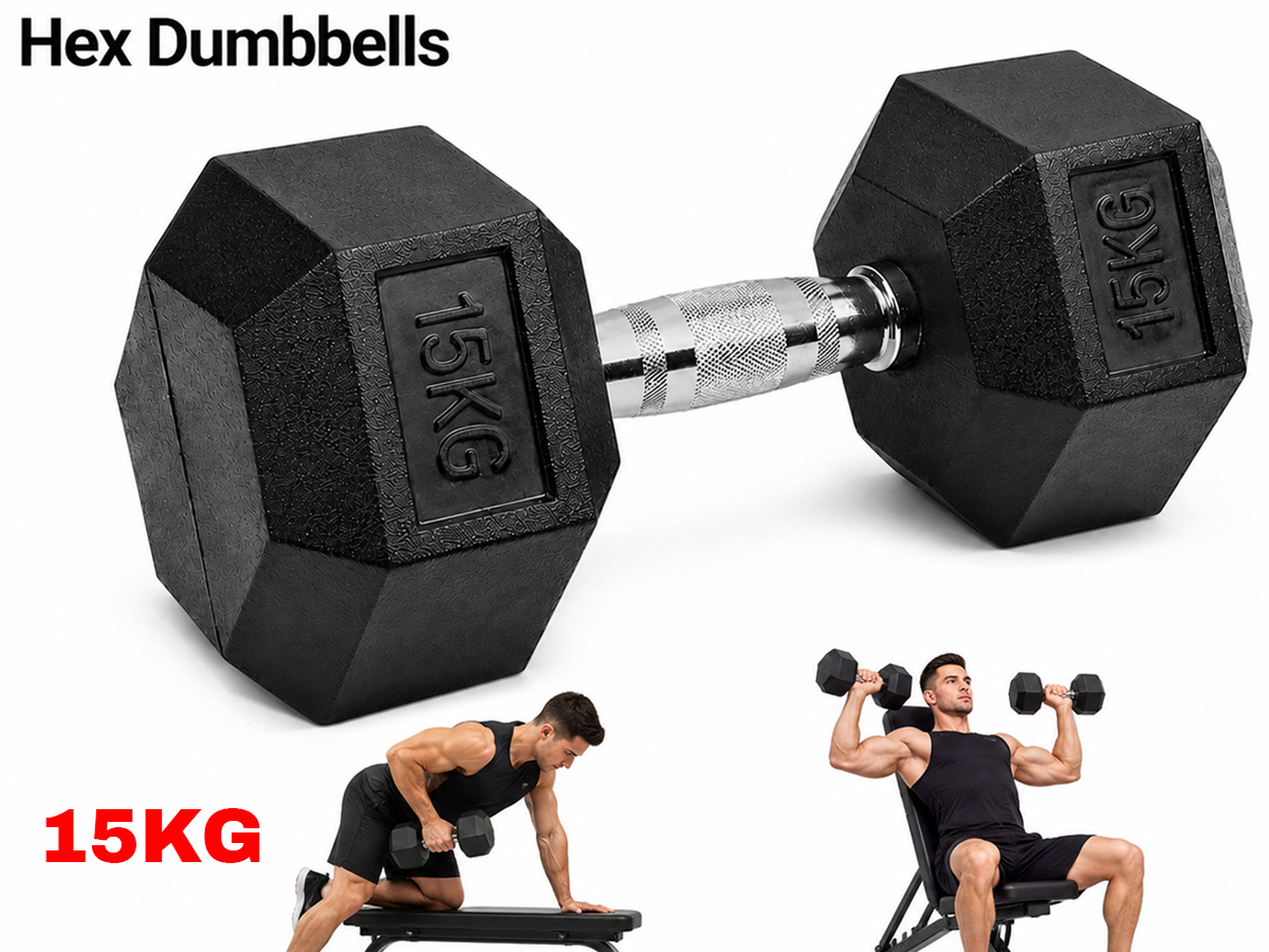 15kg Rubber Hex Dumbbell